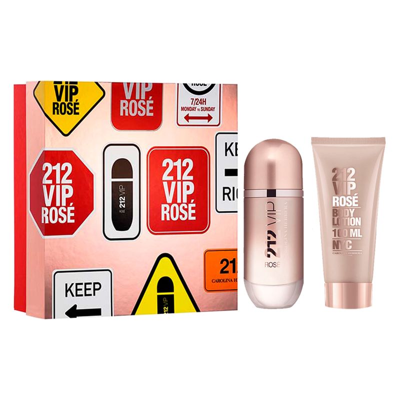 Kit-Perfume-Carolina-Herrera-212-Vip-Rose-Feminino-Eau-de-Parfum-80-ml---Locao-Corporal-100-ml