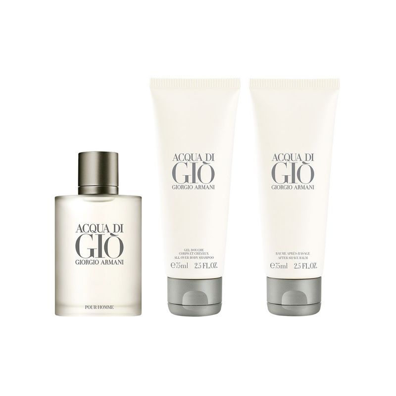 Kit-Perfume-Giorgio-Armani-Acqua-Di-Gio-Homme-Masculino-Eau-de-Toilette-50-ml---Gel-de-Banho-75-ml---Pos-Barba-75-ml