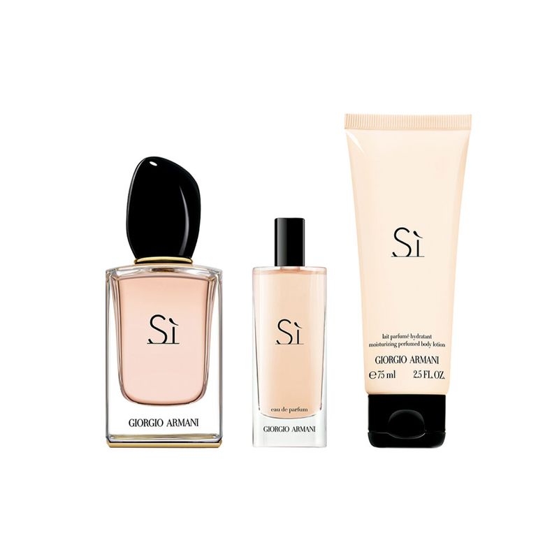 Kit-Perfume-Giorgio-Armani-Si-Feminino-Eau-de-Parfum-50-ml---Miniatura-15-ml---Locao-Corporal-75-ml