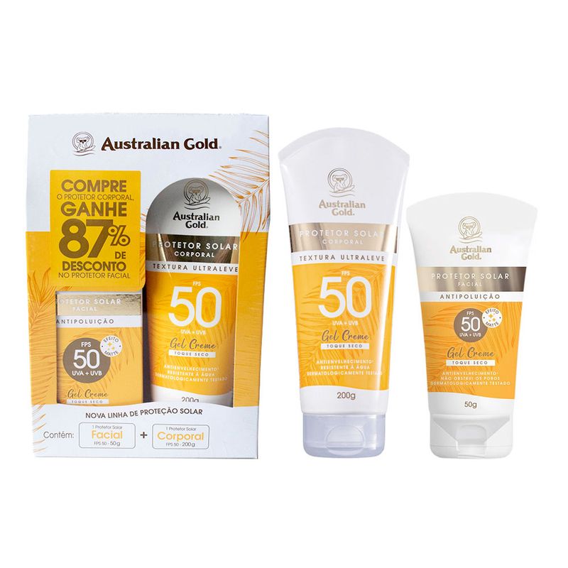 Kit-Protetor-Solar-Australian-Gold---Protetor-Facial-FPS-50-50g---Protetor-Corporal-FPS-50-200g