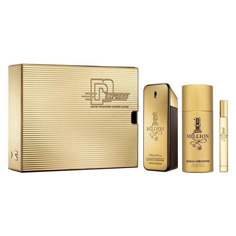 Kit-Perfume-Paco-Rabanne-1-Million-Masculino-Eau-de-Toilette-100-ml---Desodorante-150-ml---Perfume-10-ml