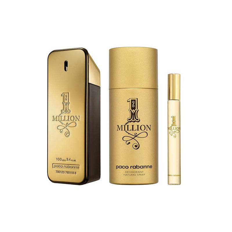 Kit-Perfume-Paco-Rabanne-1-Million-Masculino-Eau-de-Toilette-100-ml---Desodorante-150-ml---Perfume-10-ml