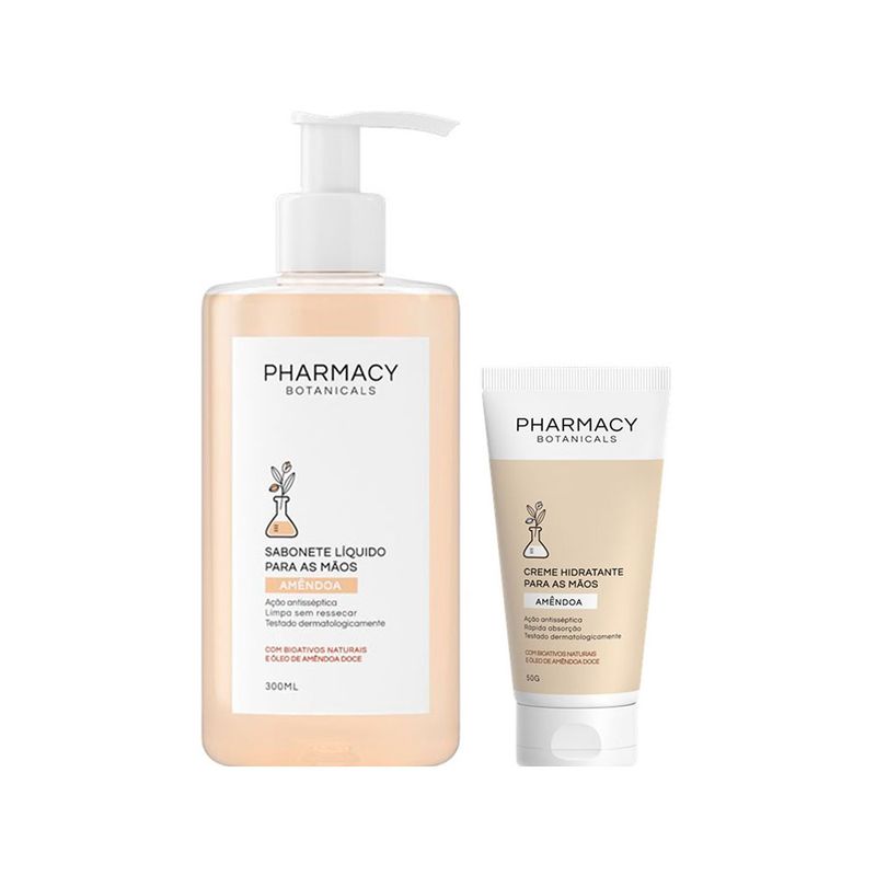 Kit-Pharmacy-Botanicals---Sabonete-Liquido-Amendoas-300-ml---Creme-para-as-Maos-Amendoas-50-g