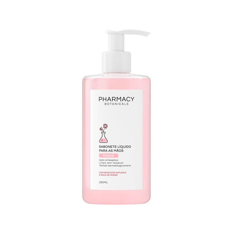 Kit-Pharmacy-Botanicals---Sabonete-Liquido-Rosas-300-ml---Creme-para-as-Maos-Rosas-50-g---Toalhas-Umedecidas-Antissepticas---30-Unidades