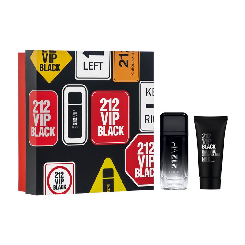 Kit-Perfume-Carolina-Herrera-212-Vip-Black-Masculino-Eau-de-Parfum-100-ml---Gel-de-Banho-100-ml