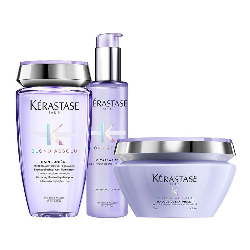 Kit-Kerastase-Blond-Absolu--Shampoo-Lumiere-250-ml--Mascara-Ultra-Violet-200-ml---Serum-Cicaplasme-150-ml