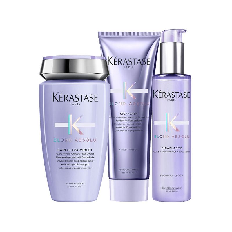 Kit-Kerastase-Blond-Absolu--Shampoo-Ultra-Violet-250-ml---Condicionador-Cicaflash-250-ml---Serum-Cicaplasme-150-ml
