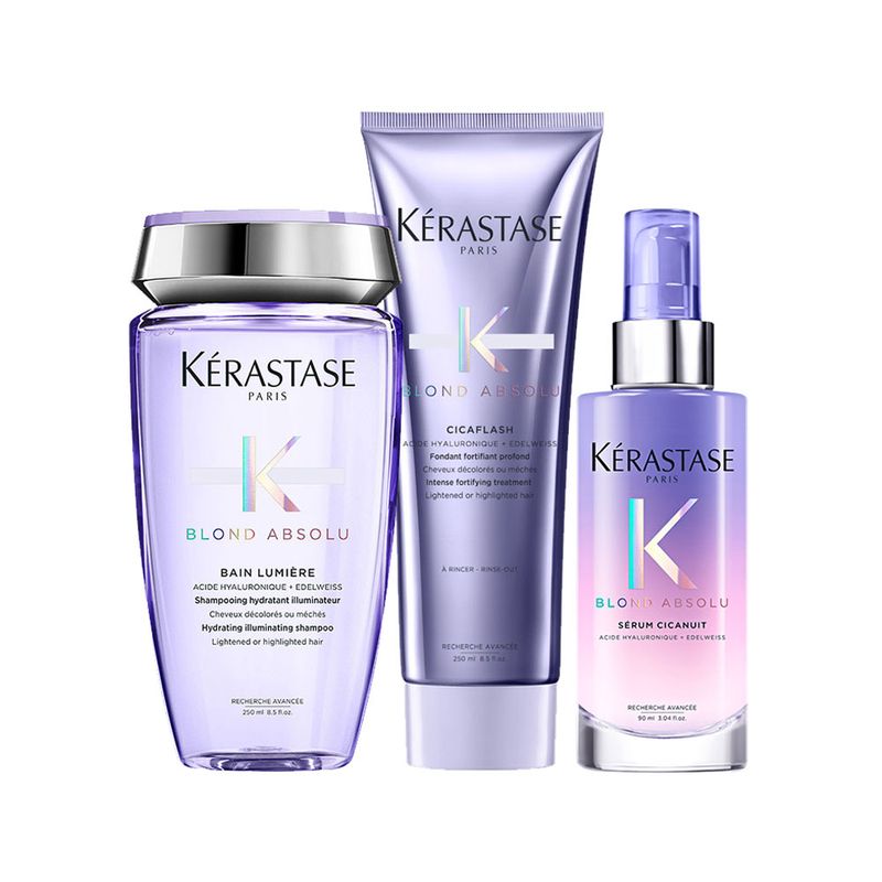 Kit-Kerastase-Blond-Absolu--Shampoo-Lumiere-250-ml---Condicionador-Cicaflash-250-ml---Serum-Cicanuit-90-ml