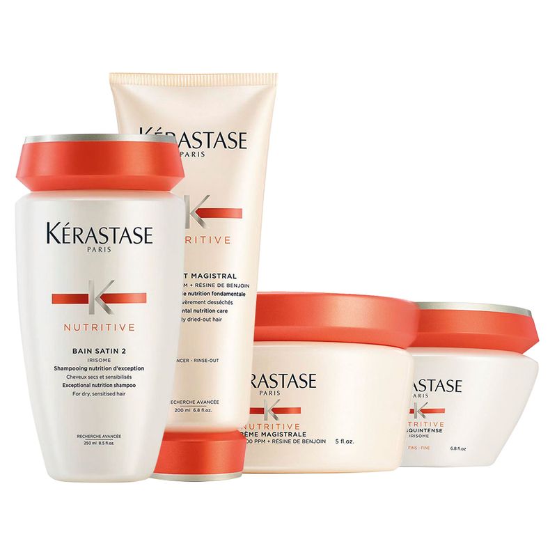 Kit-Kerastase-Nutritive-Shampoo-Satin-2-250-ml---Condicionador-Magistral-200-ml---Mascara-Fine-200-ml---Leave-in-Magistrale-150-ml