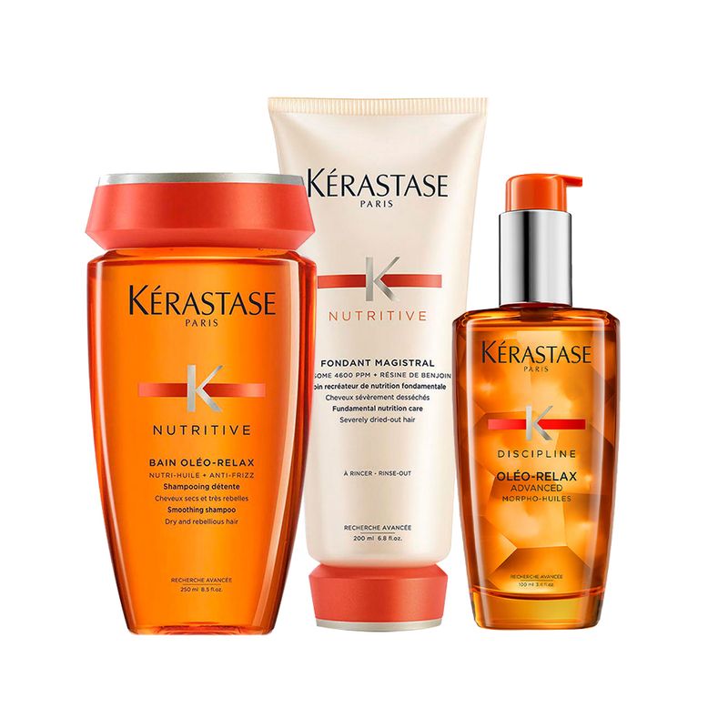 Kit-Kerastase-Nutritive-Shampoo-Oleo-Relax-Bain-250-ml---Condicionador-Magistral-200-ml--Leave-in-Oleo-Relax-125-ml
