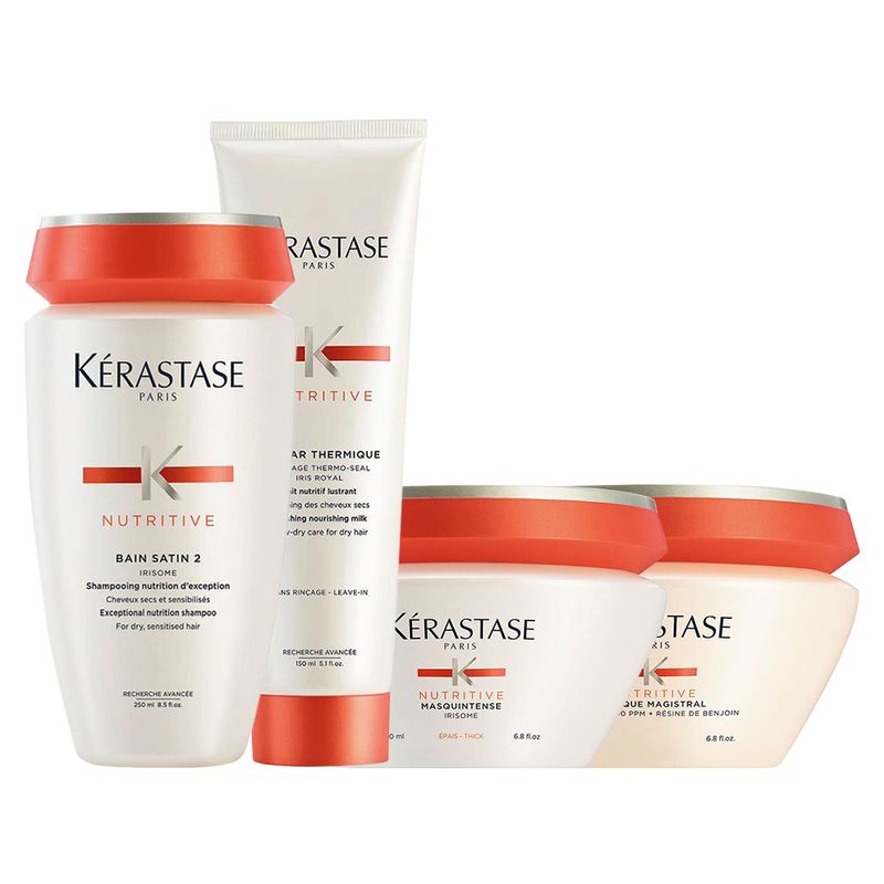 Kit-Kerastase-Nutritive-Shampoo-Satin-2-250-ml--Mascara-Masquintense-200-ml---Mascara-Magistral-200-ml---Leave-in-Thermique-150-ml