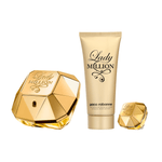 Kit-Perfume-Paco-Rabanne-Lady-Million-Feminino-Eau-de-Parfum-80-ml---Locao-Corporal-100-ml---Miniatura-5-ml