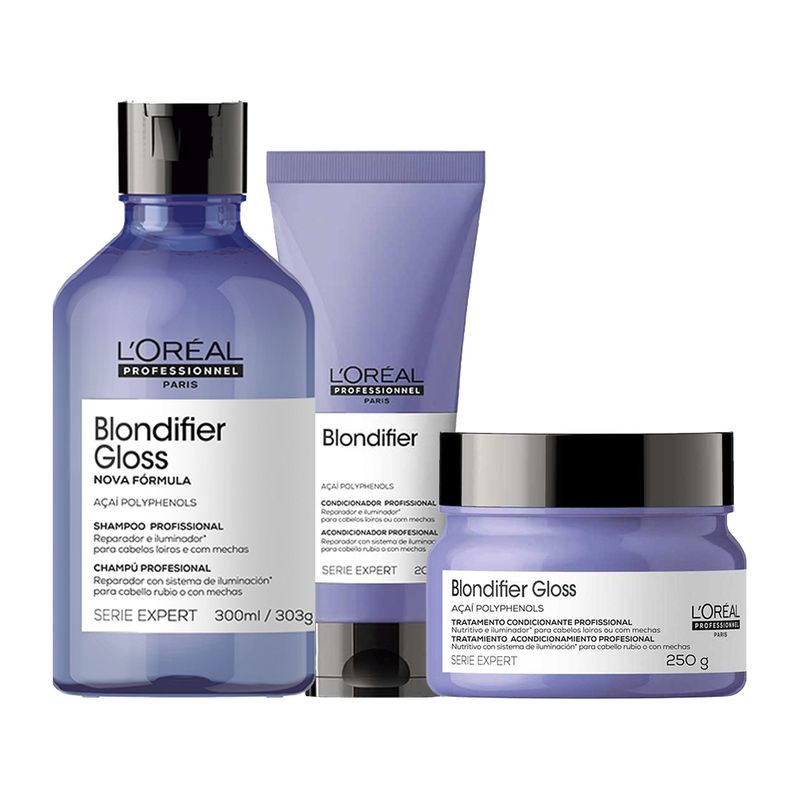 Kit-L-oreal-Professionnel-Serie-Expert-Blondifier--Shampoo-Gloss-300-ml---Condicionador-200-ml---Mascara-250-g