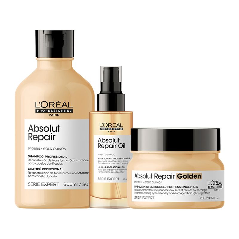 Kit-L-Oreal-Professionnel-Serie-Expert-Absolut-Repair-Gold-Quinoa---Shampoo-300-ml---Mascara-Golden-250-g---Serum-90-ml-