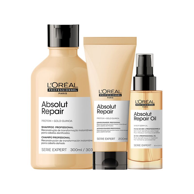 Kit-L-Oreal-Professionnel-Serie-Expert-Absolut-Repair-Gold-Quinoa---Shampoo-300-ml---Condicionador-200-ml---Serum-90-ml-