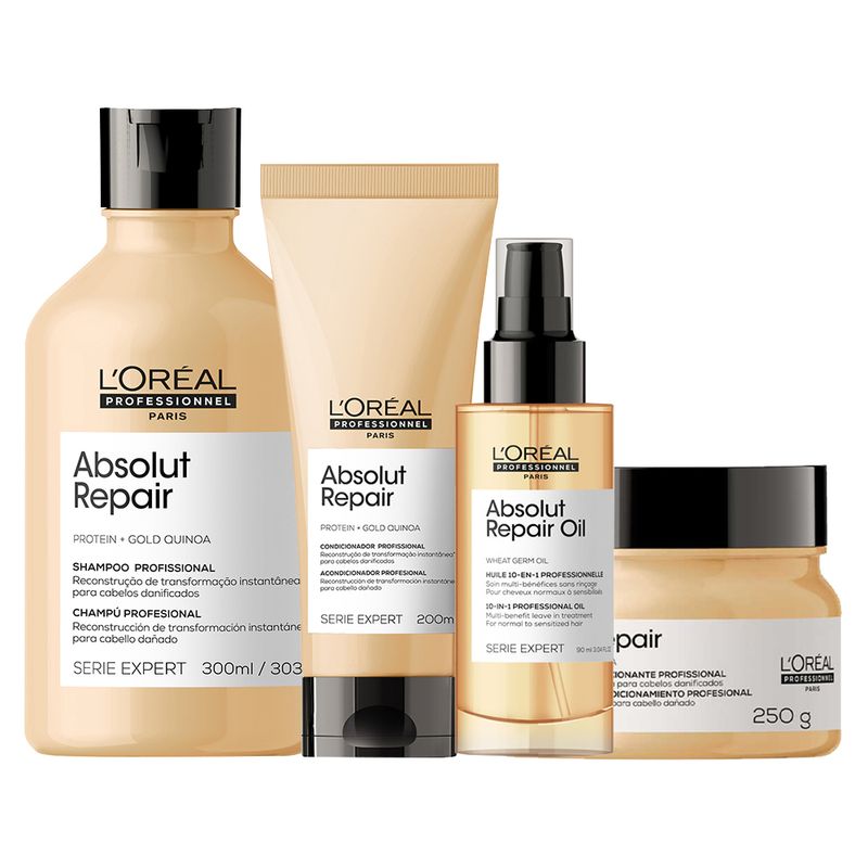Kit-L-Oreal-Professionnel-Serie-Expert-Absolut-Repair-Gold-Quinoa---Shampoo-300-ml---Condicionador-200-ml---Mascara-Reparacao-250-g---Serum-90-ml-