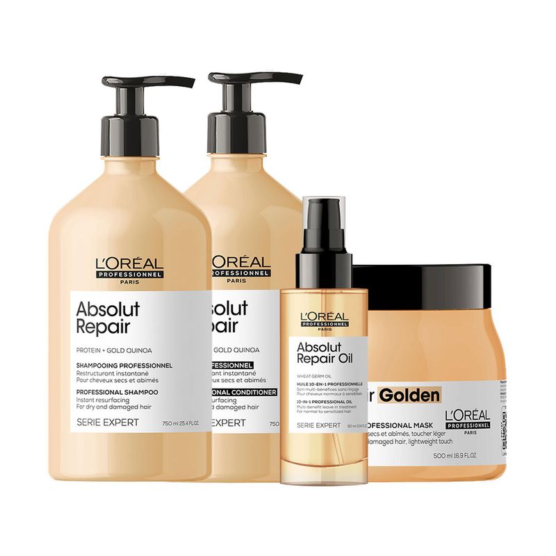 Kit-L-Oreal-Professionnel-Serie-Expert-Absolut-Repair-Gold-Quinoa---Shampoo-750-ml---Condicionador-750-ml---Mascara-Golden-500-g---Serum-90-ml-