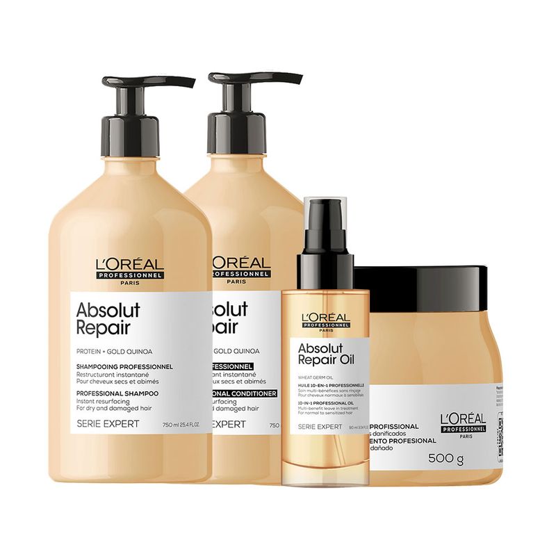 Kit-L-Oreal-Professionnel-Serie-Expert-Absolut-Repair-Gold-Quinoa---Shampoo-750-ml---Condicionador-750-ml---Mascara-Reparacao-500-g---Serum-90-ml-