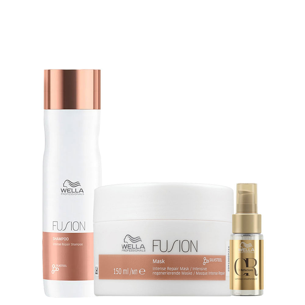 Kit Wella Professionals Fusion - Shampoo 250 ml + Máscara 150 ml + Óleo 30 ml Kit Wella Professionals Fusion - Shampoo 250 ml + Máscara 150 ml + Óleo 30 ml