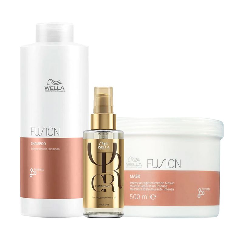 Kit Wella Professionals Fusion - Shampoo 1000 ml + Máscara 500 ml + Óleo 100 ml 