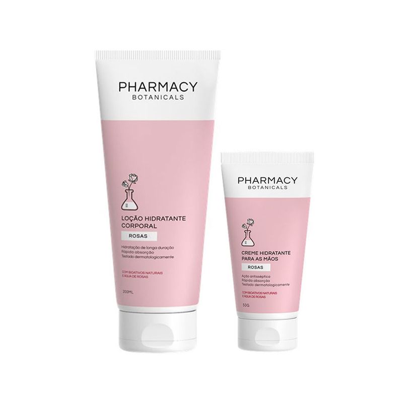 Kit-Pharmacy-Botanicals---Creme-para-as-Maos-Rosas-50-g---Locao-Corporal-Rosas-200-ml