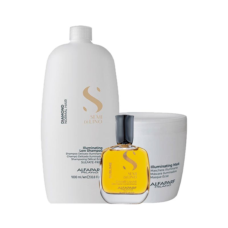 Kit-Alfaparf-Semi-Di-Lino-Diamond---Shampoo-1000-ml---Mascara-500-ml---Oleo-50-ml