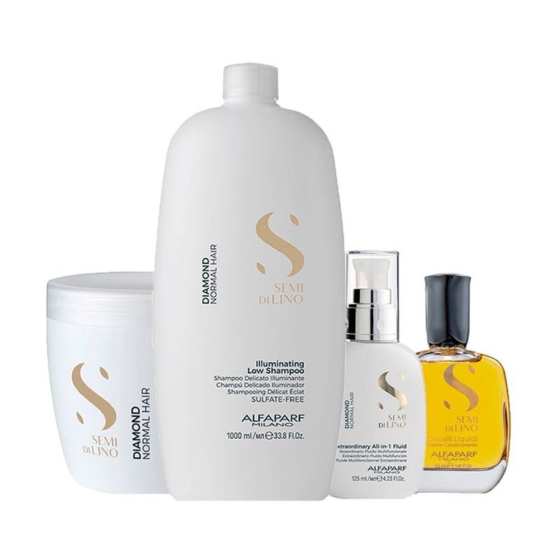 Kit-Alfaparf-Semi-Di-Lino-Diamond---Shampoo-1000-ml---Mascara-500-ml---Finalizador-125-ml---Oleo-50-ml