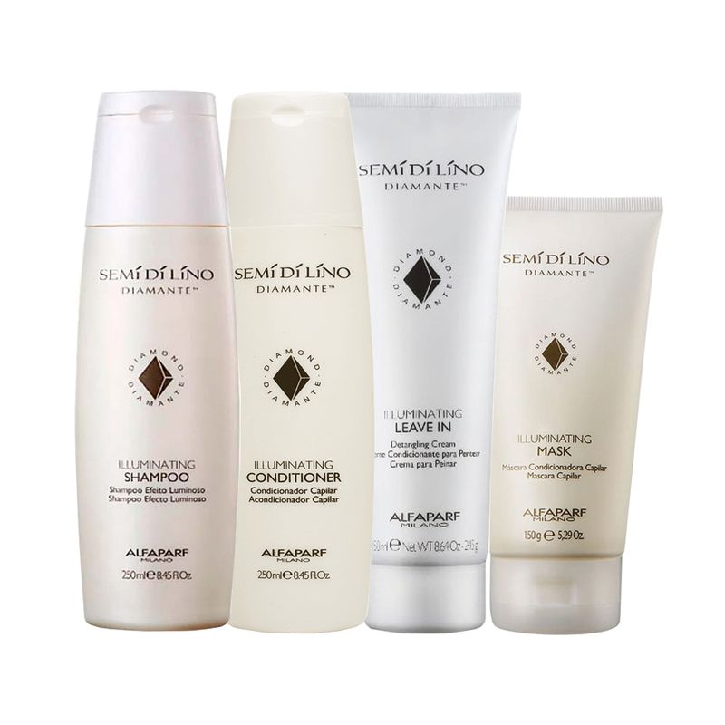 Kit-Alfaparf-Semi-Di-Lino-Diamante-Illuminating---Shampoo-250-ml---Condicionador-250-ml---Mascara-150-ml---Leave-In-245-ml