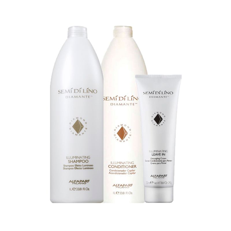 Kit-Alfaparf-Semi-Di-Lino-Diamante-Illuminating---Shampoo-1000-ml---Condicionador-1000-ml---Leave-In-245-ml