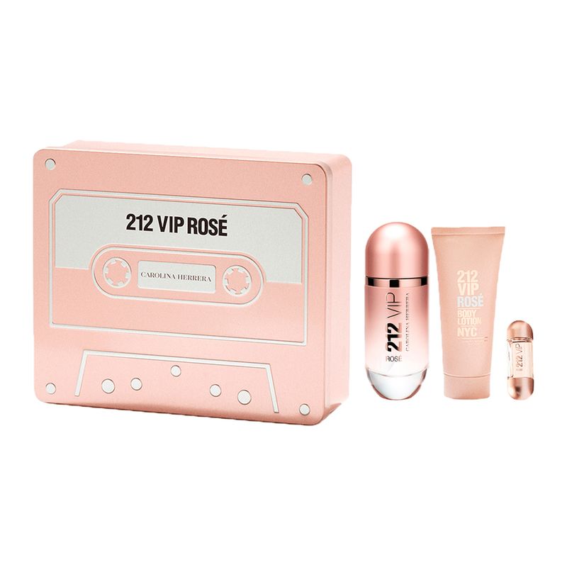 Kit-Perfume-Carolina-Herrera-212-Vip-Rose-Feminino-Eau-de-Parfum-80-ml---Hidratante-Corporal-100-ml---Miniatura