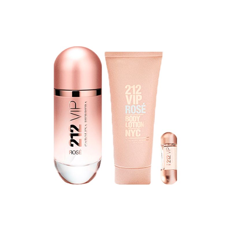 Kit-Perfume-Carolina-Herrera-212-Vip-Rose-Feminino-Eau-de-Parfum-80-ml---Hidratante-Corporal-100-ml---Miniatura