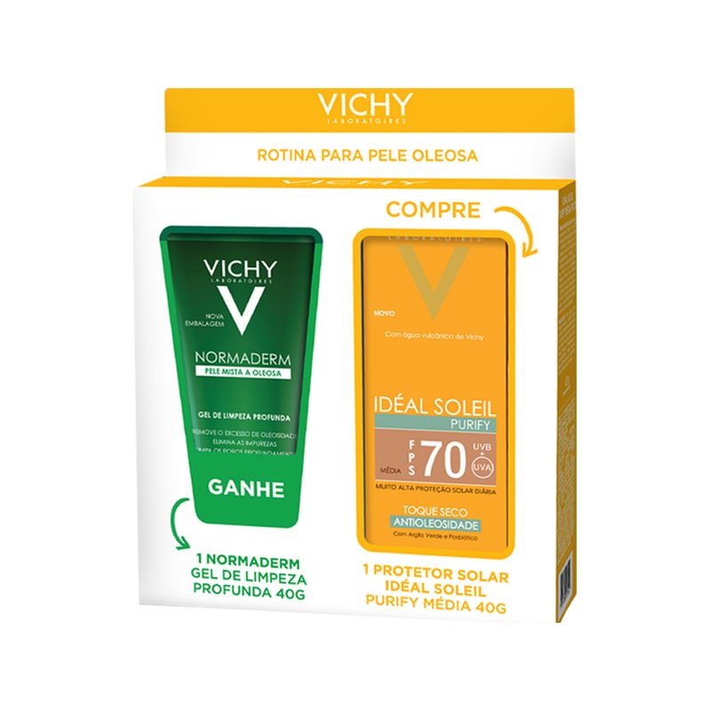Kit-Vichy-Ideal-Soleil-e-Normaderm-Protetor-Solar-Facial-FPS-70-Media-40-g-Gel-Facial-de-Limpeza-40-g-Caixa