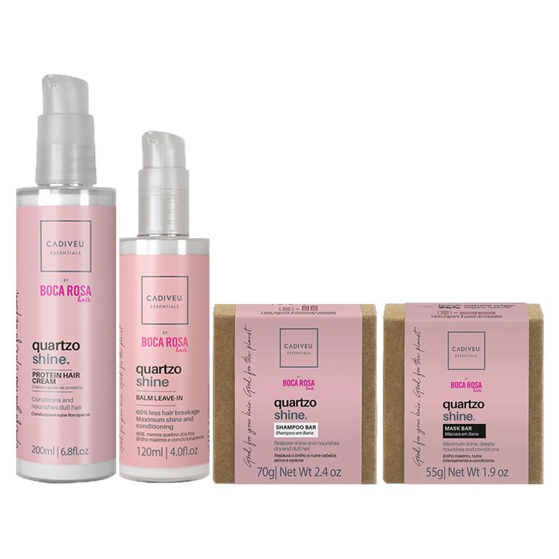 Kit-Cadiveu-Essentials-Quartzo-Shine-by-Boca-Rosa-em-barra---Shampoo-70-g---Mascara-55-g---Leave-in---120-ml---Proteina-de-Brilho-200-ml-Frasco