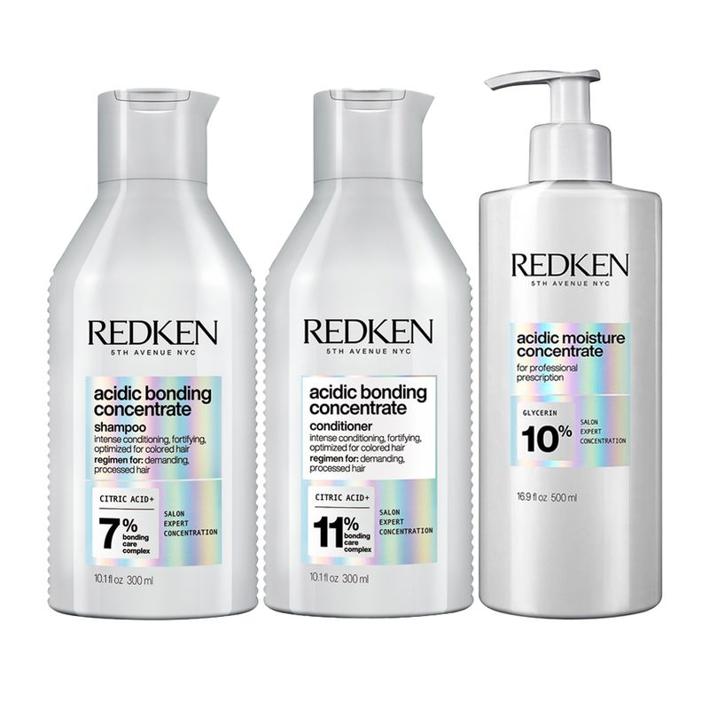 Kit-Redken-Acidic-Bonding-Concentrate-Shampoo-300-ml-Condicionador-300-ml-Tratamento-500-ml-Produtos