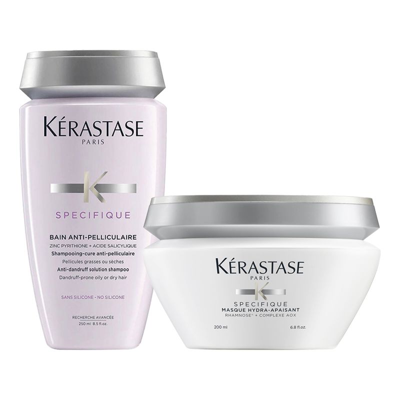 Kit-Kerastase-Specifique-Bain-Anti-Pelliculaire-Shampoo-250-ml-Mascara-de-Hidratacao-Hydra-Apaisant-200-ml-Produtos