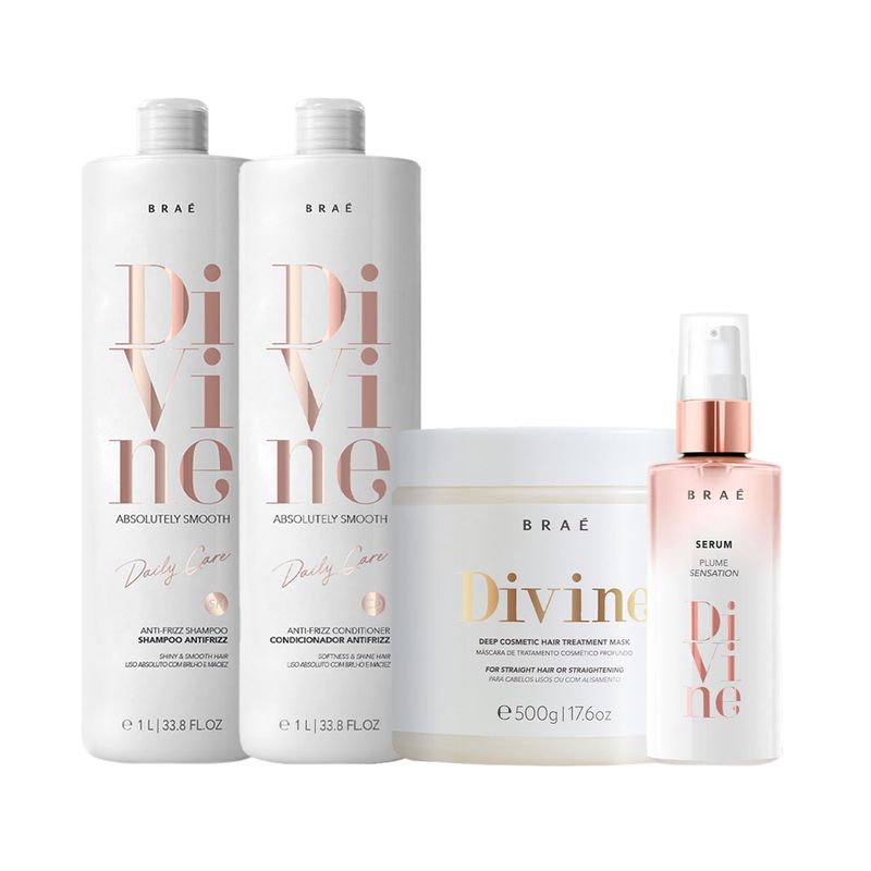 Kit Braé Divine – Shampoo 1000 ml + Condicionador 1000 ml + Máscara de