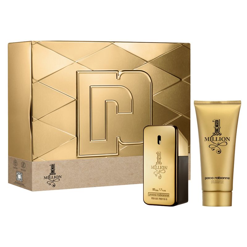 Kit-Perfume-Paco-Rabanne-1-Million-Masculino-Eau-de-Toilette-50-ml---Gel-de-Banho-100-ml-Vitrine