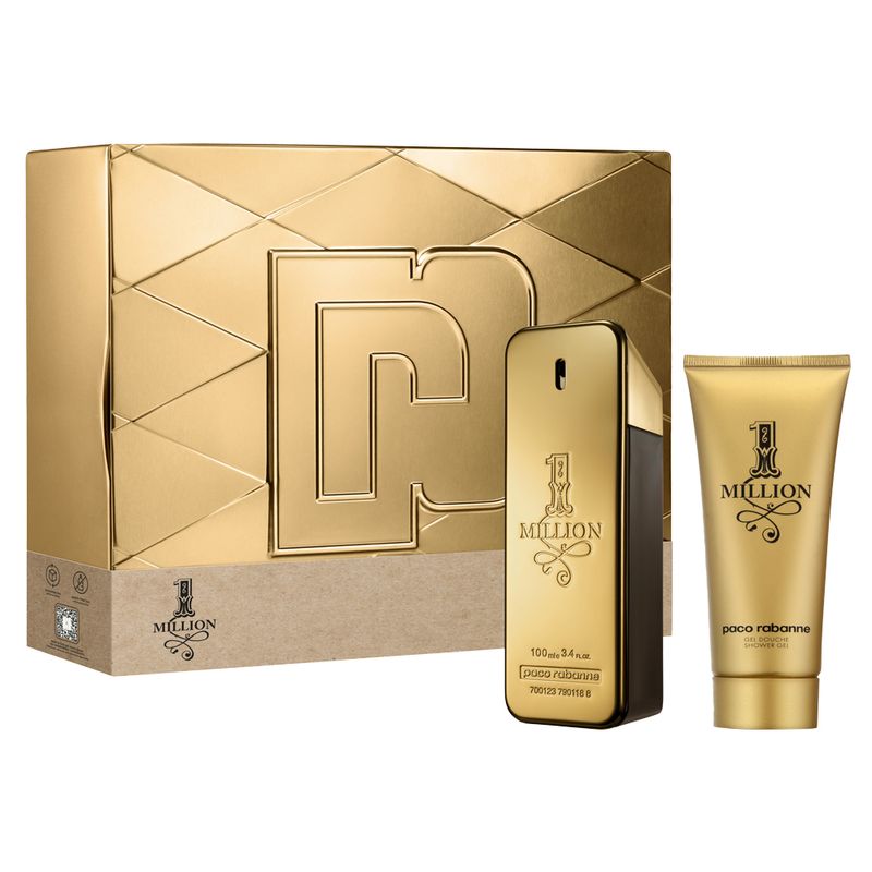 Kit-Perfume-Paco-Rabanne-1-Million-Masculino-Eau-de-Toilette-100-ml---Gel-de-Banho-100-ml-Vitrine
