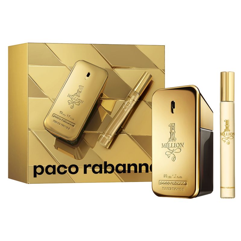 Kit-Perfume-Paco-Rabanne-1-Million-Masculino-Eau-de-Toilette-50-ml---Miniatura-10-ml-Vitrine