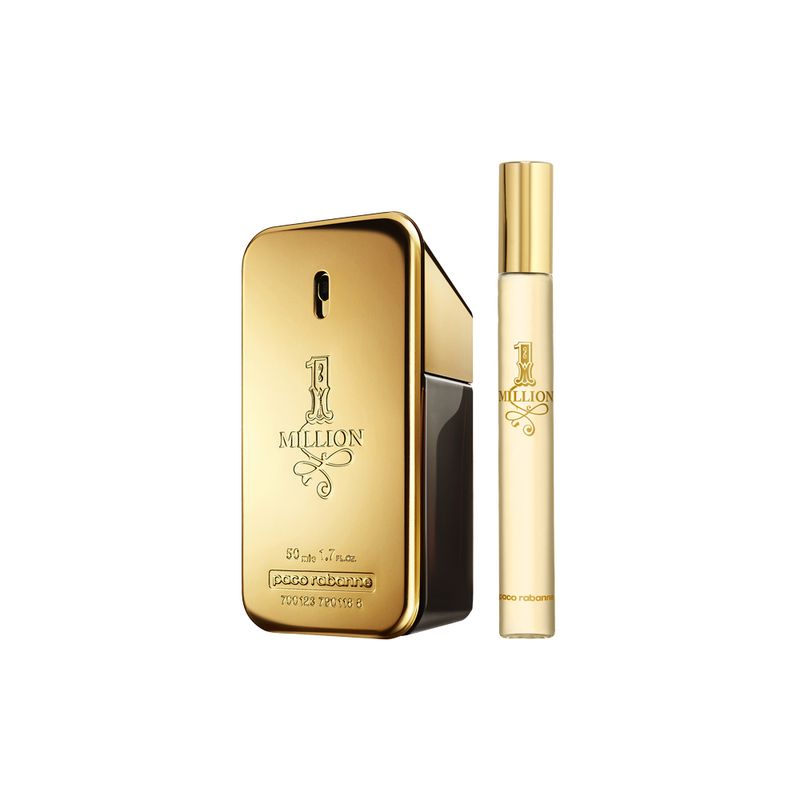 Kit-Perfume-Paco-Rabanne-1-Million-Masculino-Eau-de-Toilette-50-ml---Miniatura-10-ml-Perfume-e-Miniatura