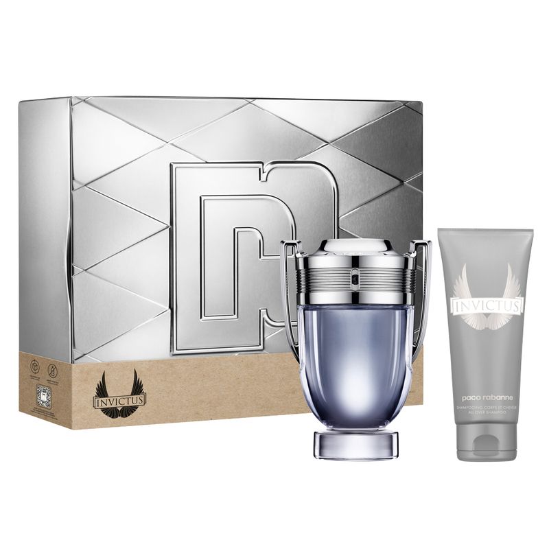 Kit-Perfume-Paco-Rabanne-Invictus-Masculino-Eau-de-Toilette-100-ml---Gel-de-Banho-100-ml-Vitrine