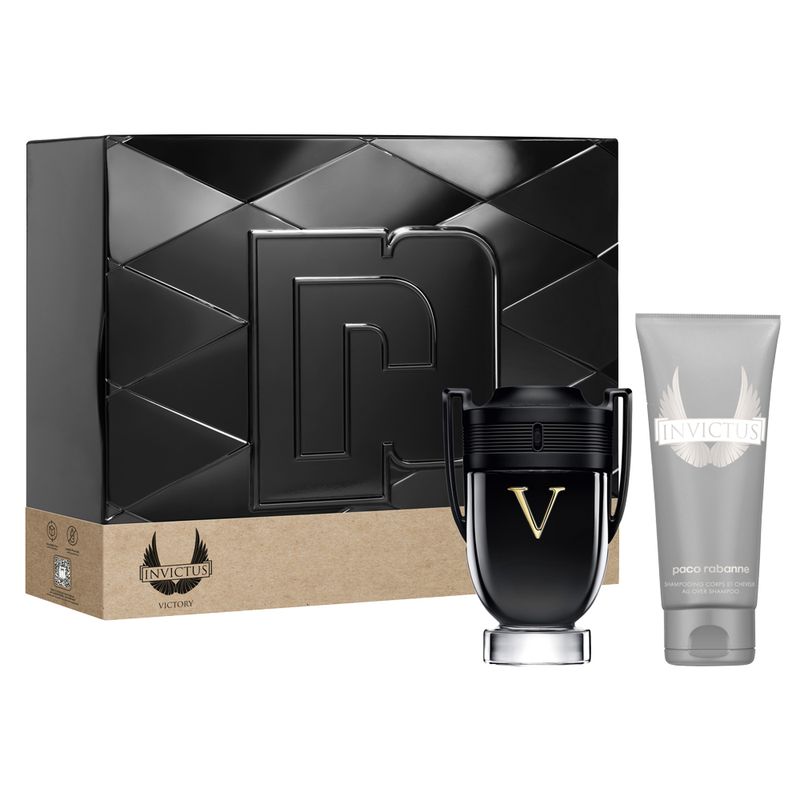 Kit-Perfume-Paco-Rabanne-Invictus-Victory-Masculino-Eau-de-Parfum-50-ml---Gel-de-Banho-100-ml-Vitrine