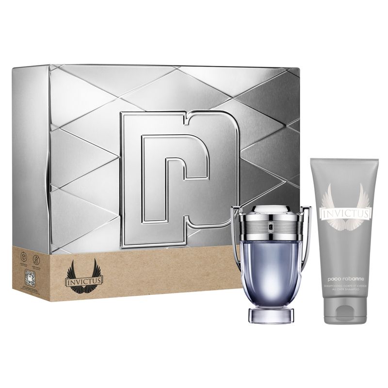 Kit-Perfume-Paco-Rabanne-Invictus-Masculino-Eau-de-Toilette-50-ml---Gel-de-Banho-100-ml-Vitrine
