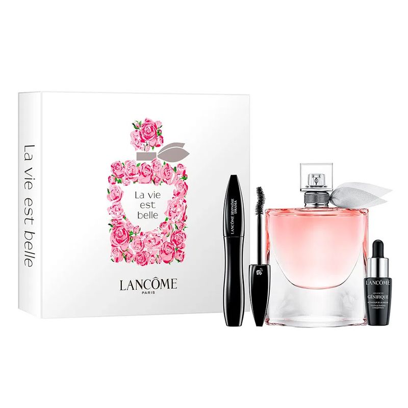 Kit-Perfume-Lancome-La-Vie-Est-Belle-Feminino-Eau-de-Parfum-75-ml-Mascara-de-Cilios-Genifique-7-ml-Vitrine