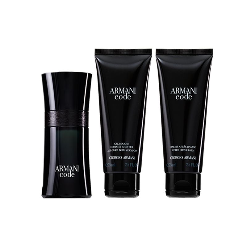 Kit-Perfume-Giorgio-Armani-Code-Homme-Masculino-Eau-de-Toilette-75-ml-Gel-de-Banho-75-ml-Pos-Barba-75-ml-Produtos