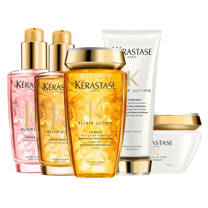 Kit-Kerastase-Exilir-Ultime-Shampoo-250-ml-Condicionador-250-ml-Mascara-200-ml-Oleo-L-Huile-Originale-100-ml-Oleo-L-Huile-Rose-100-ml-Vitrine