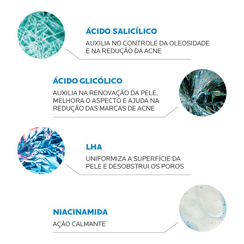 Serum-Facial-Antiacne-Acido-Salicilico-La-Roche-Posay-Effaclar-30-ml-Ativos-Principais