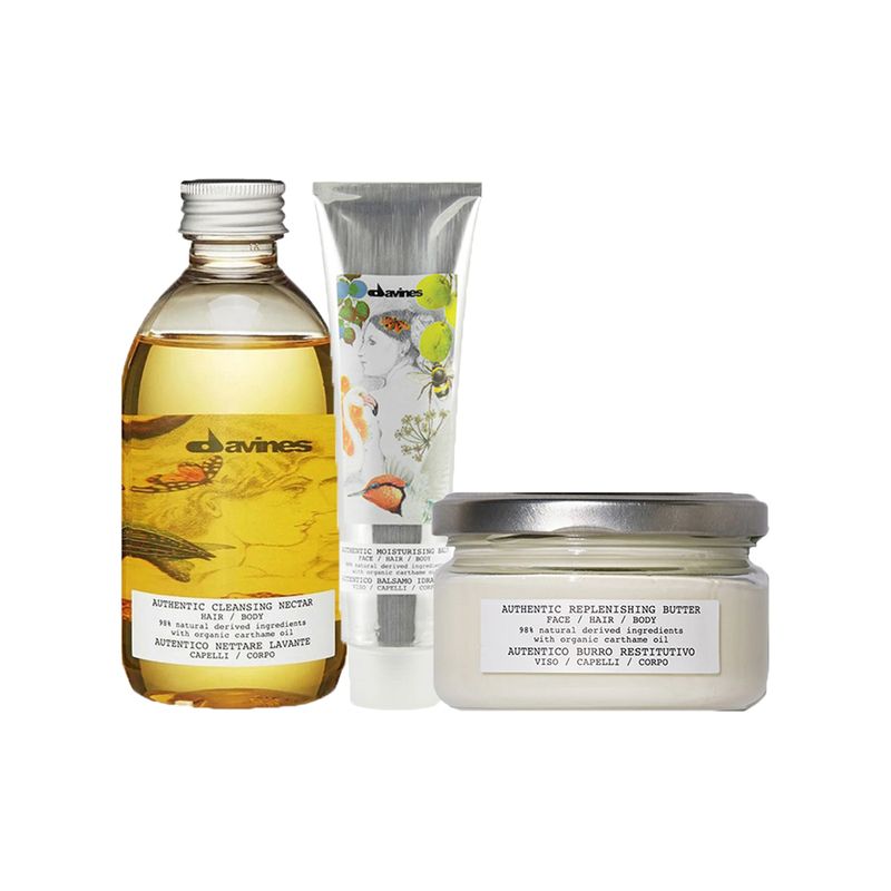 Kit-Davines-Authentic-Shampoo-280-ml-Condicionador-150-ml-Manteiga-de-Reposicao-200-ml-Vitrine