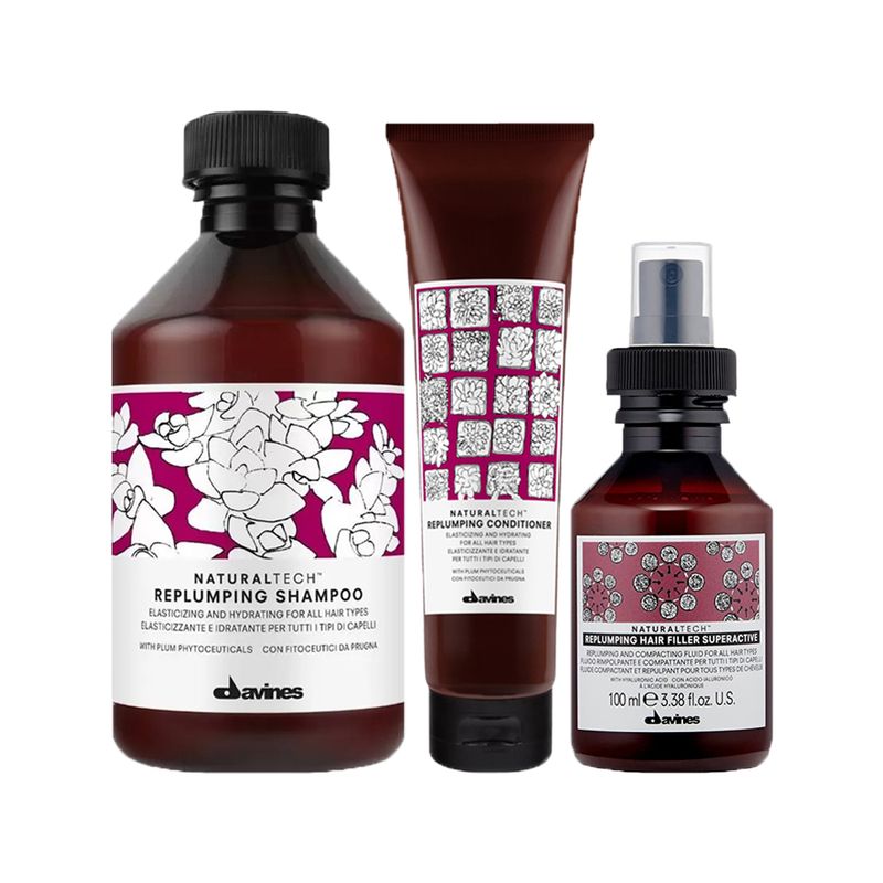 Kit-Davines-Natural-Tech-Replumping-Shampoo-250-ml-Condicionador-150-ml-Leave-in-100-ml-Vitrine