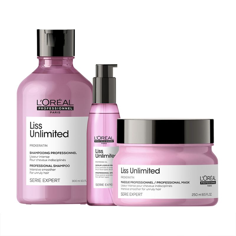 Kit-L-Oreal-Professionnel-Serie-Expert-Liss-Unlimited----Shampoo-300-ml----Mascara-250-g----Serum-125-ml